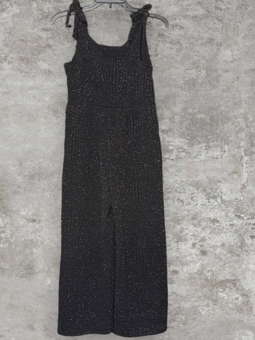 Trixxi Y2K Black Metallic Tie-Shoulder Wide-Leg Jumpsuit Size XL Junior